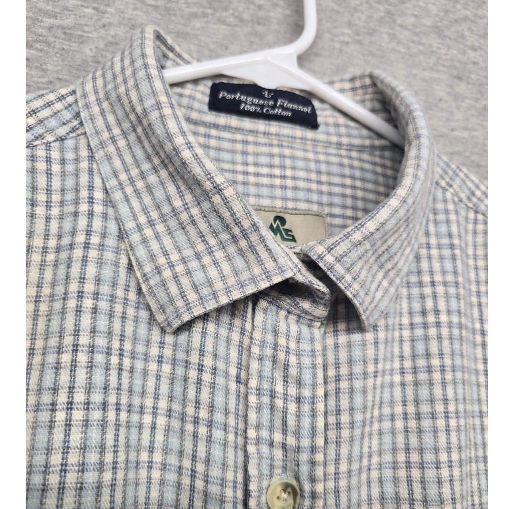 Portuguese Flannel Blue White Plaid Cotton Button Down Shirt Mens Large